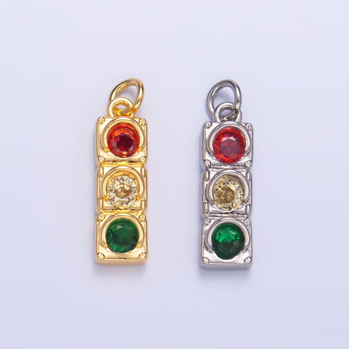 24K Gold Filled Traffic Light CZ Multidimensional 3D Charm | W246 - DLUXCA