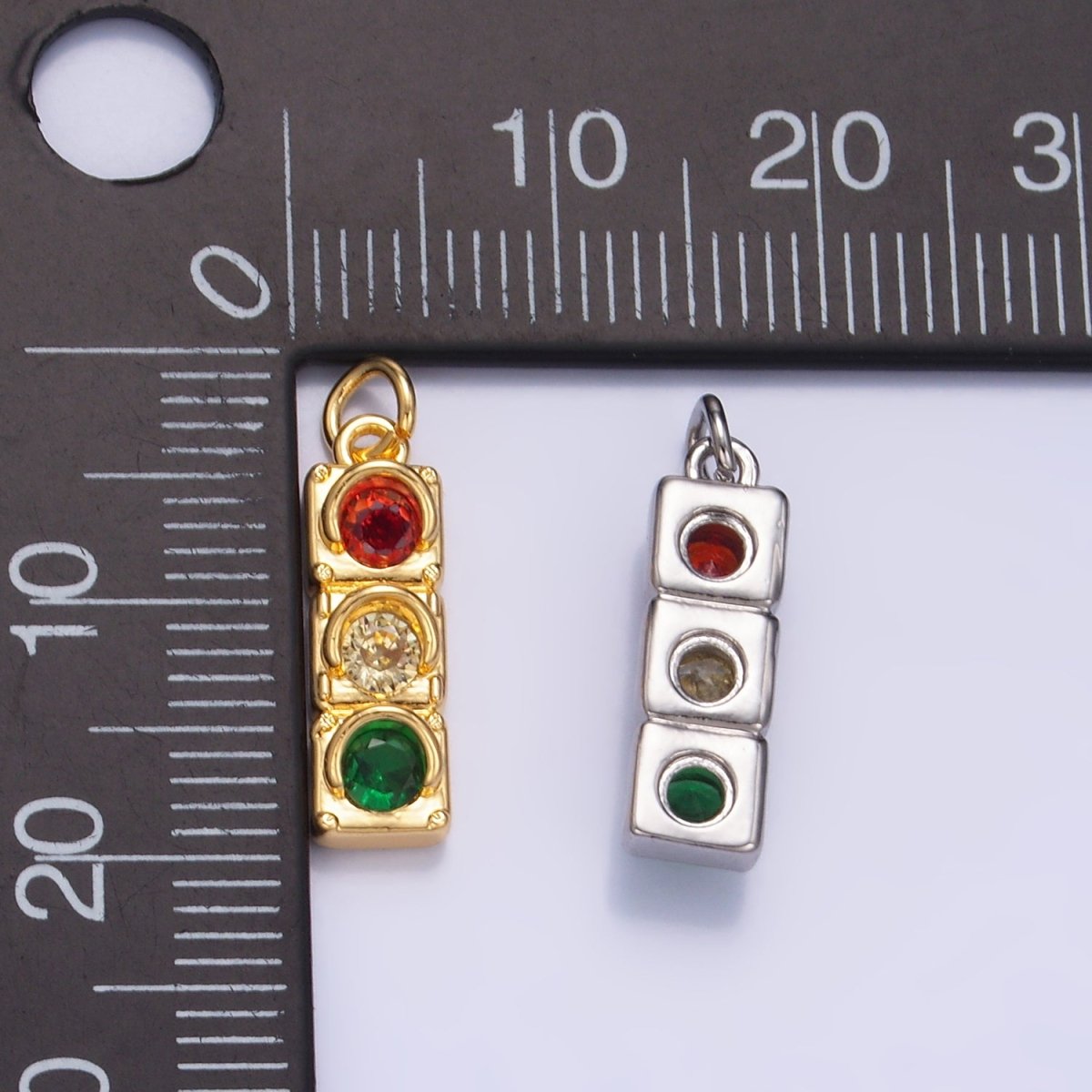 24K Gold Filled Traffic Light CZ Multidimensional 3D Charm | W246 - DLUXCA