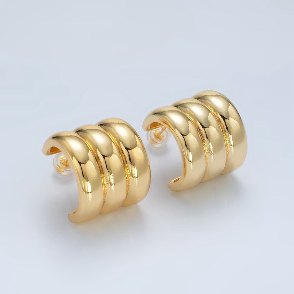 24K Gold Filled Triple Band C - Shaped Hoop Earrings | Q363 - DLUXCA