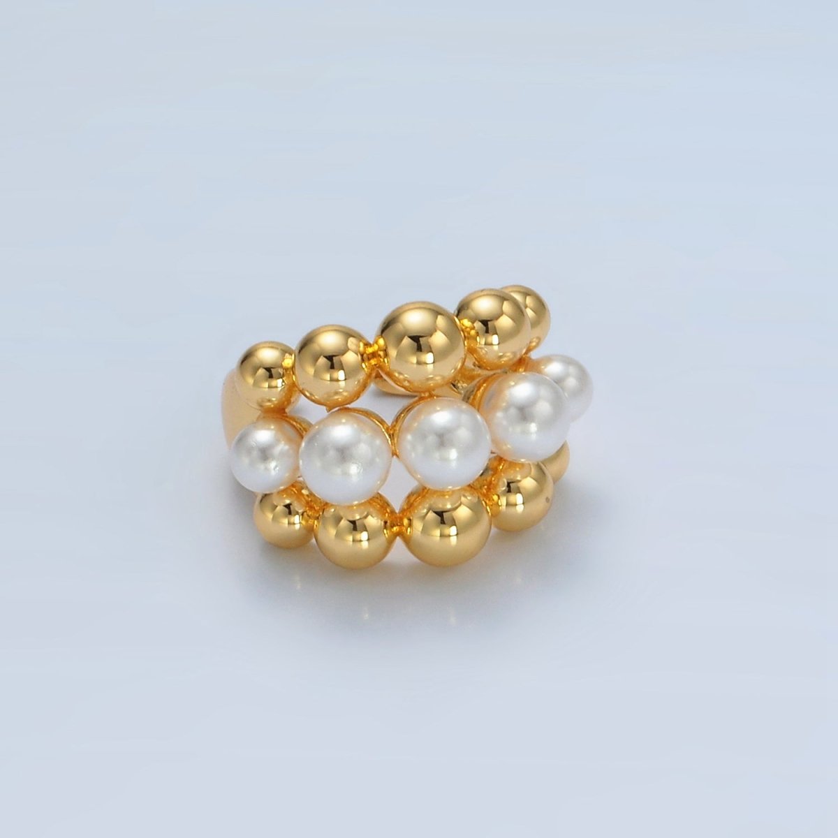 24K Gold Filled Triple Beaded Bubble Shell Pearl Ring | O1398 - DLUXCA