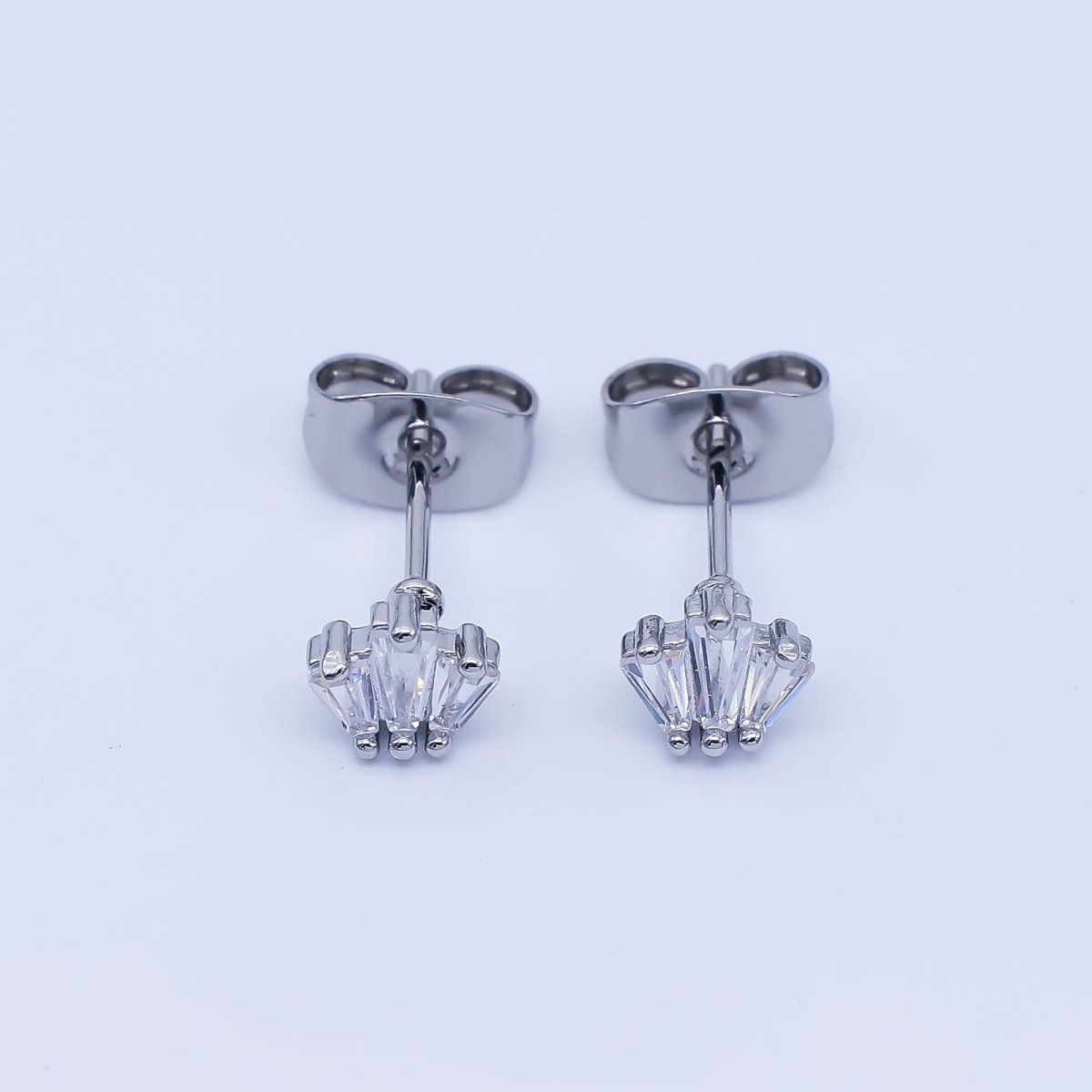 24K Gold Filled Triple Clear Baguette Stud Earrings in Silver & Gold | AB1632 AB1633 - DLUXCA