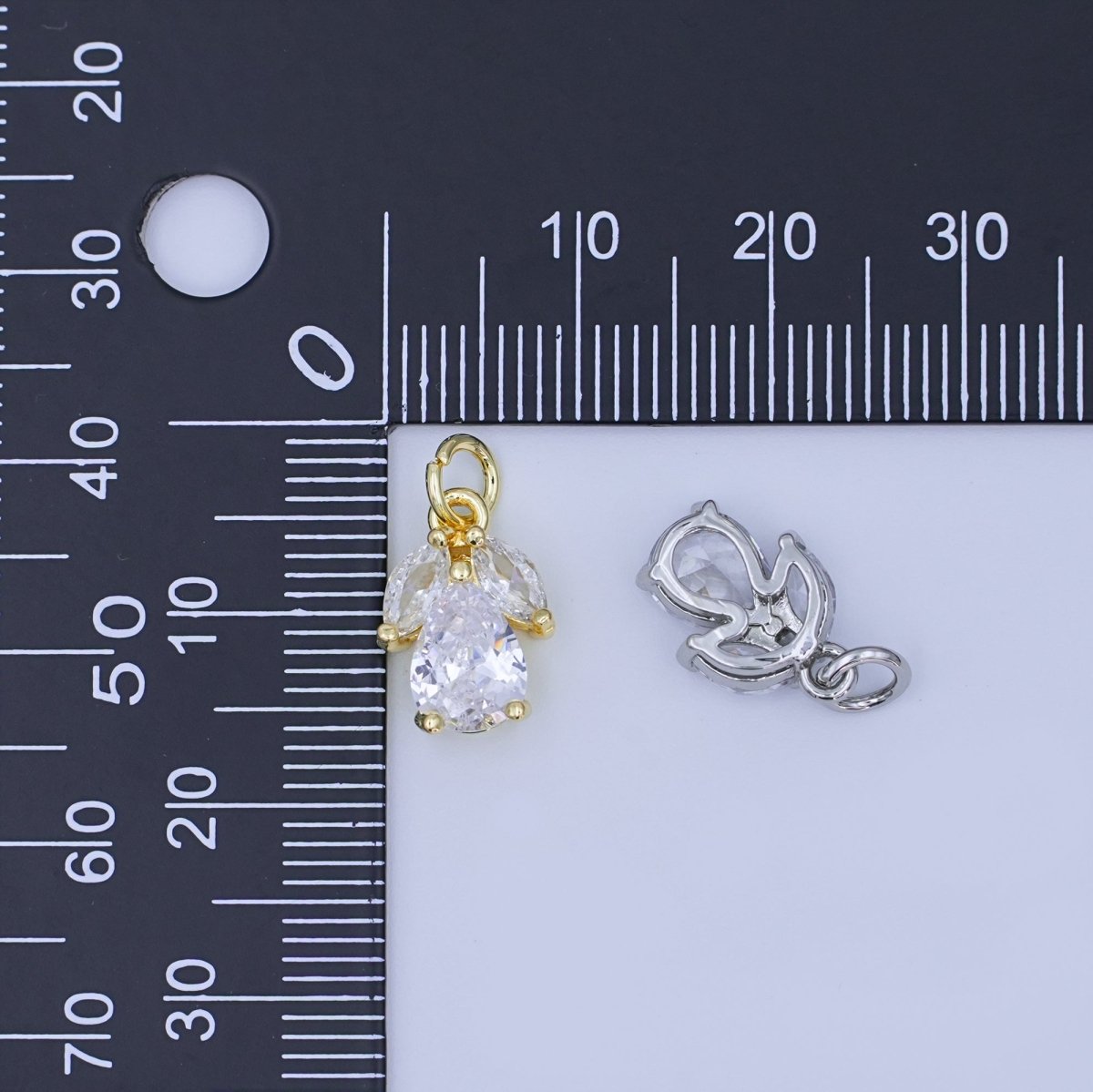 24K Gold Filled Triple Clear CZ Teardrop Charm in Gold & Silver | AF479 - DLUXCA
