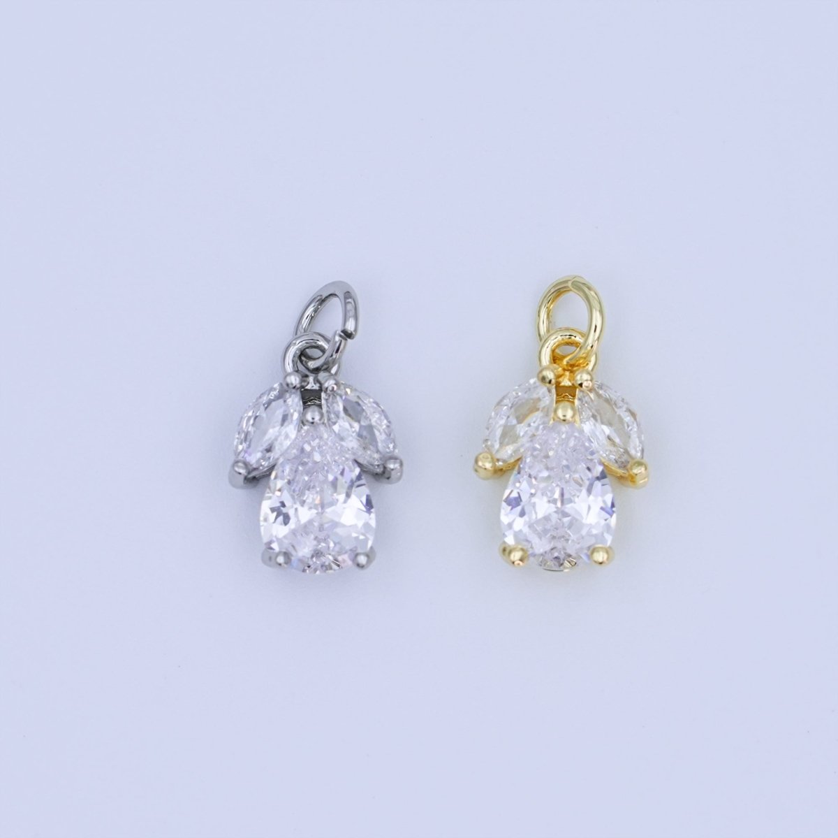 24K Gold Filled Triple Clear CZ Teardrop Charm in Gold & Silver | AF479 - DLUXCA