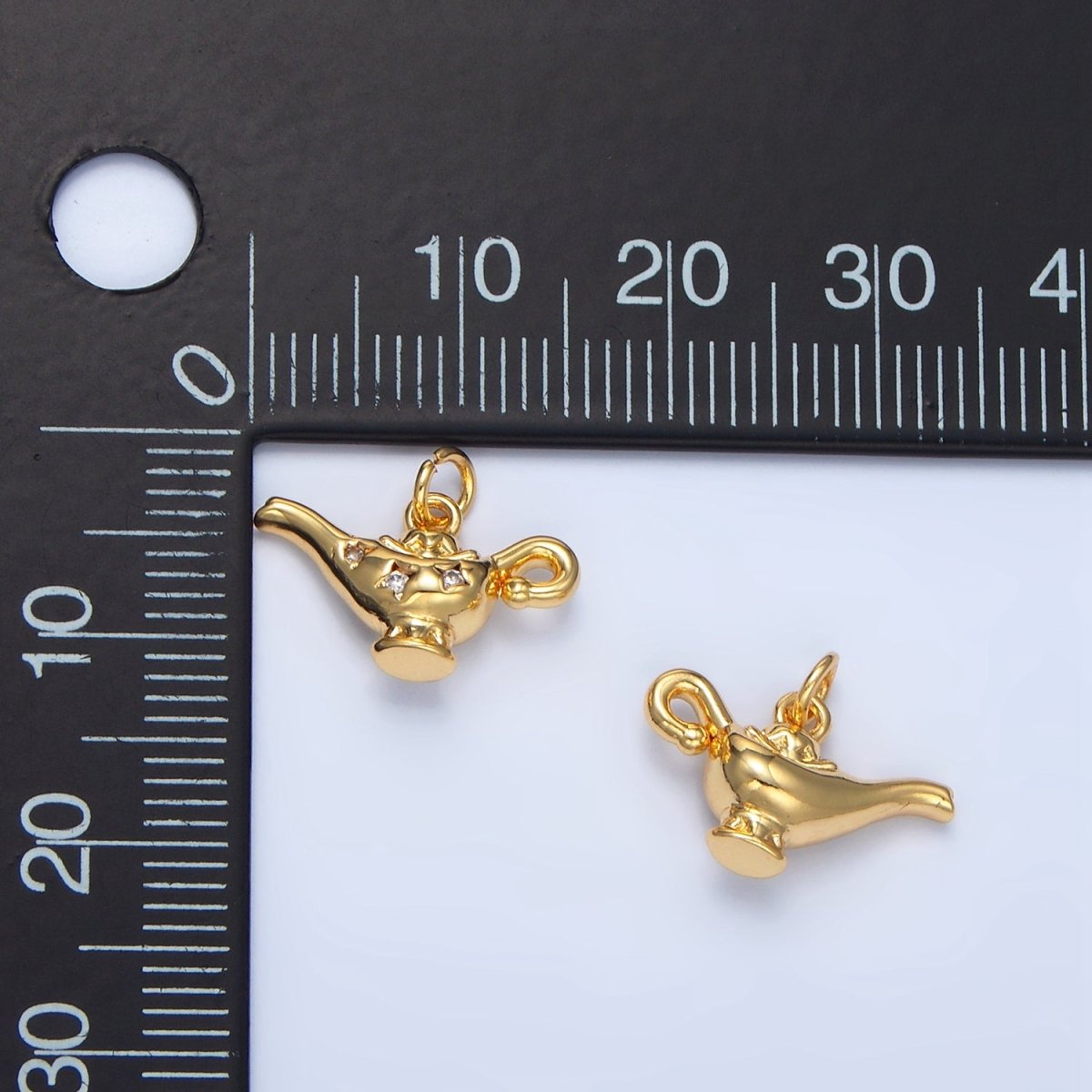 24K Gold Filled Triple CZ Celestial Star Genie Lamp Charm | X893 - DLUXCA