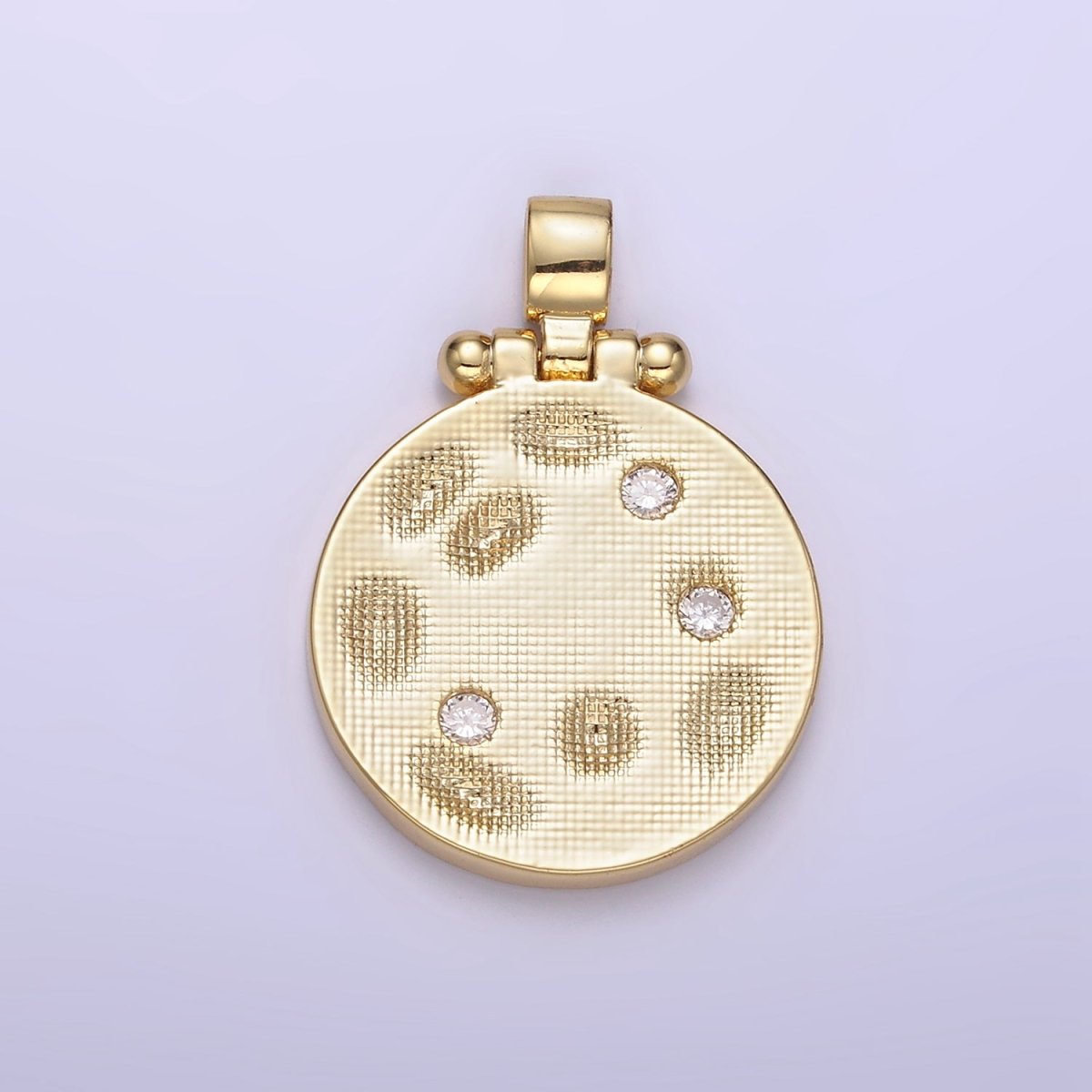 24K Gold Filled Triple CZ Dented Patterned Round Pattern | H382 - DLUXCA