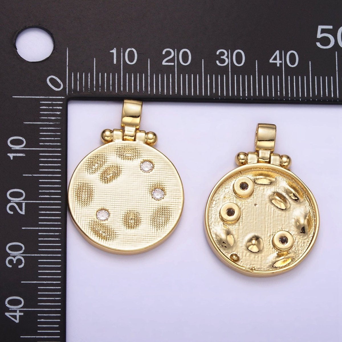 24K Gold Filled Triple CZ Dented Patterned Round Pattern | H382 - DLUXCA