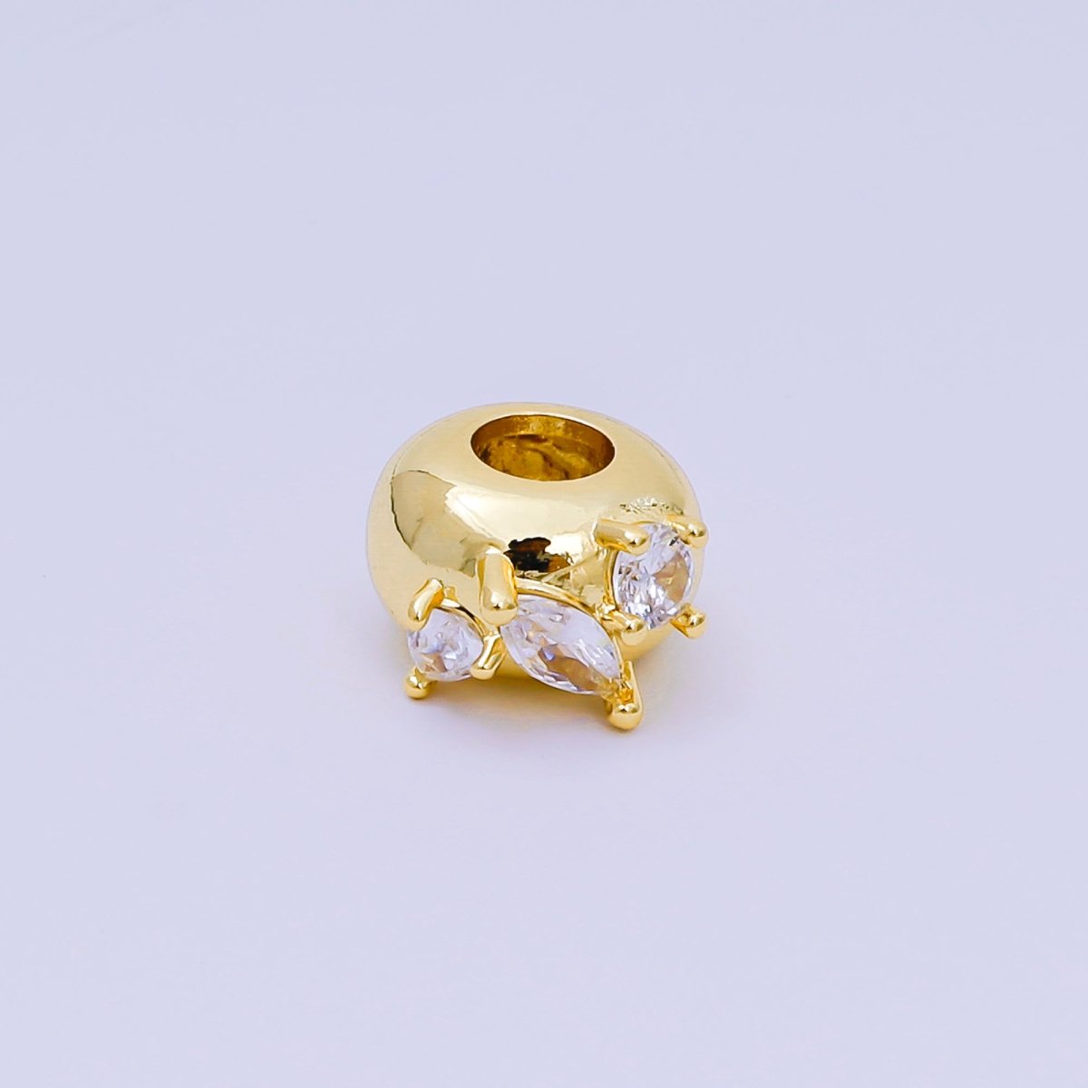 24K Gold Filled Triple CZ Rondelle Donut Bead Spacer | B - 003 - DLUXCA