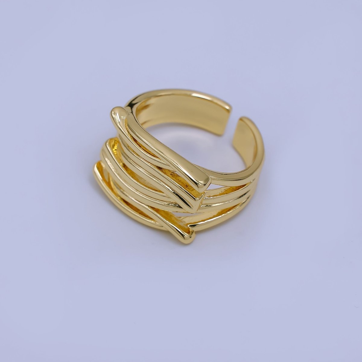 24K Gold Filled Triple Lines Adjustable Ring | O - 1472 - DLUXCA