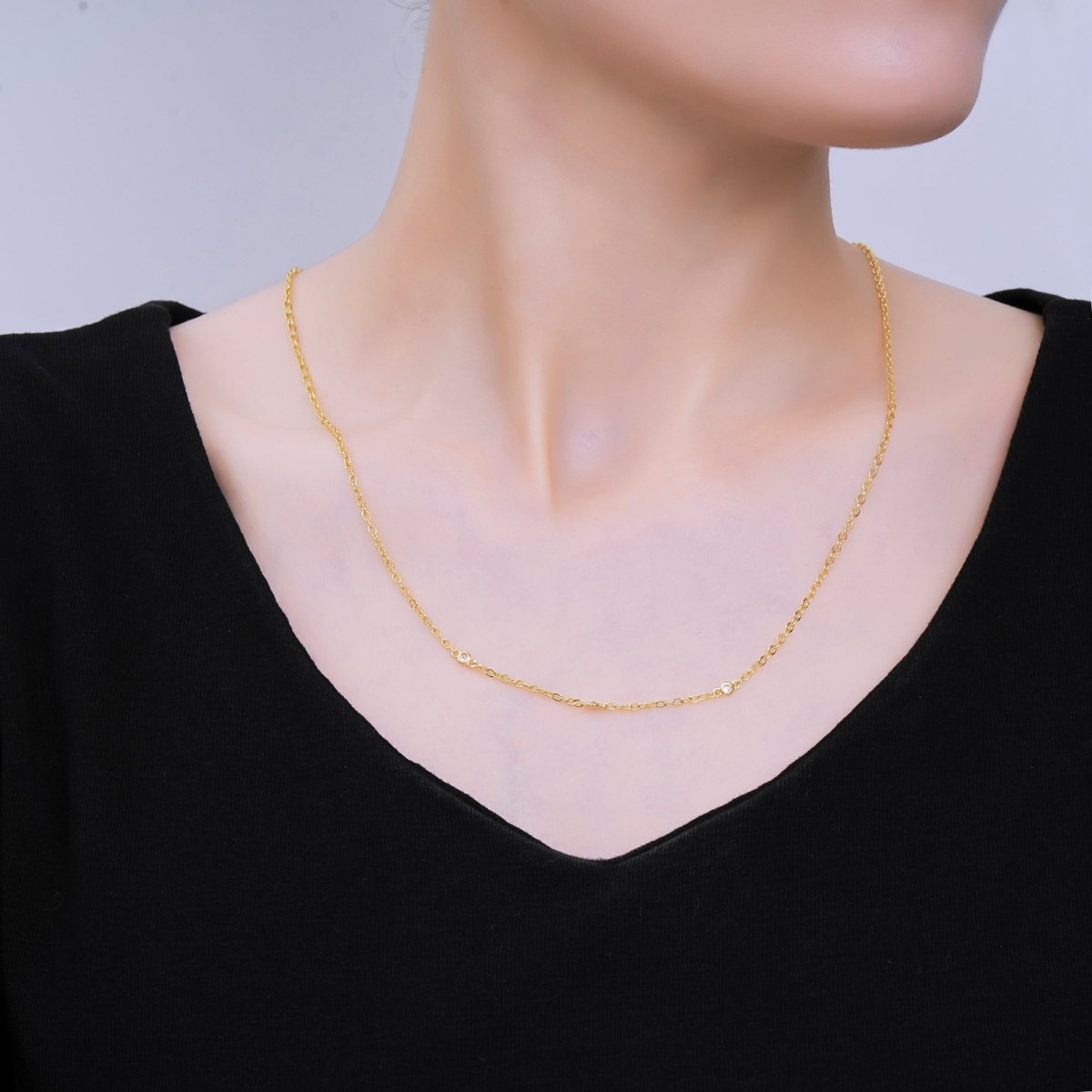 24K Gold Filled Triple Micro Paved CZ Station Anchor Link Chain Necklace 18 Inch | WA - 3362 - DLUXCA