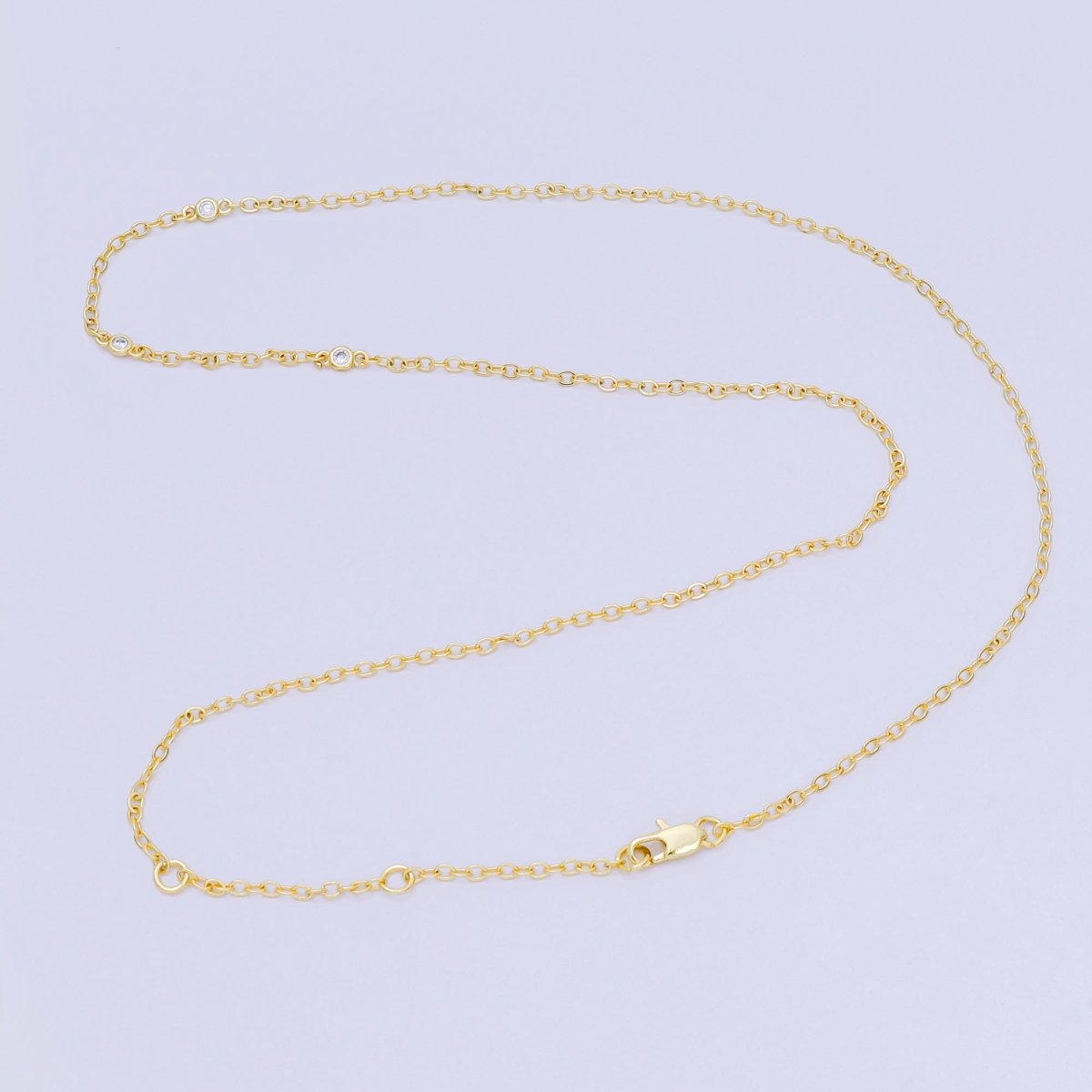 24K Gold Filled Triple Micro Paved CZ Station Anchor Link Chain Necklace 20.27 Inch | WA - 3362 - DLUXCA