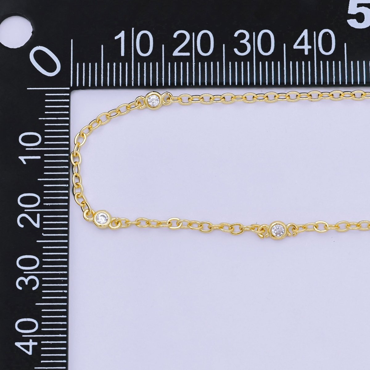 24K Gold Filled Triple Micro Paved CZ Station Anchor Link Chain Necklace 20.27 Inch | WA - 3362 - DLUXCA