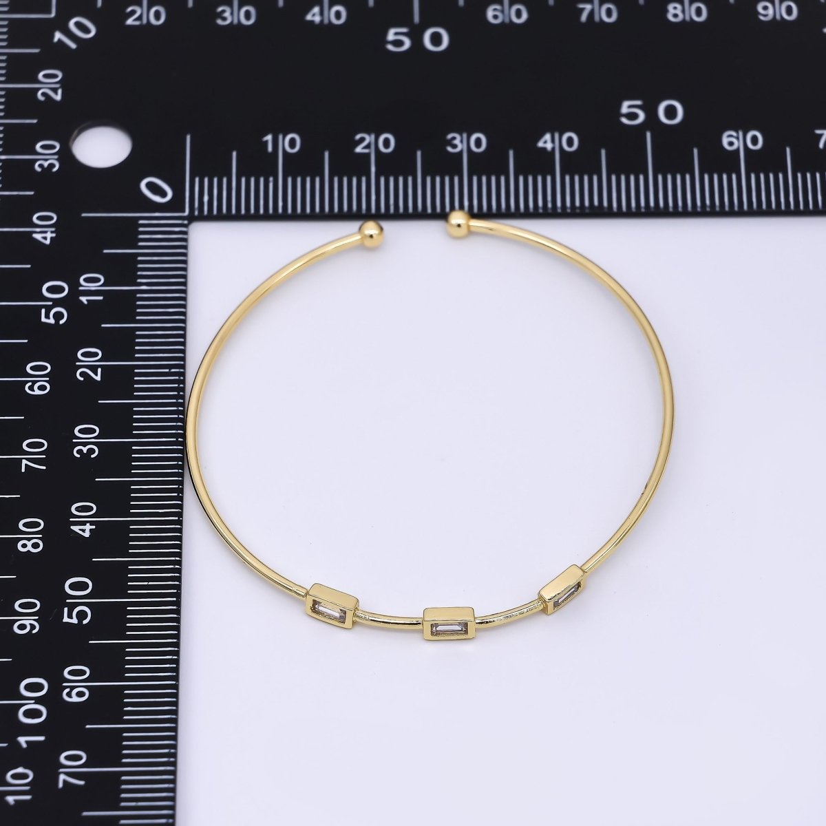 24K Gold Filled Triple Rectangular CZ Open Bangle Cuff Bracelet | WA - 3328 - DLUXCA