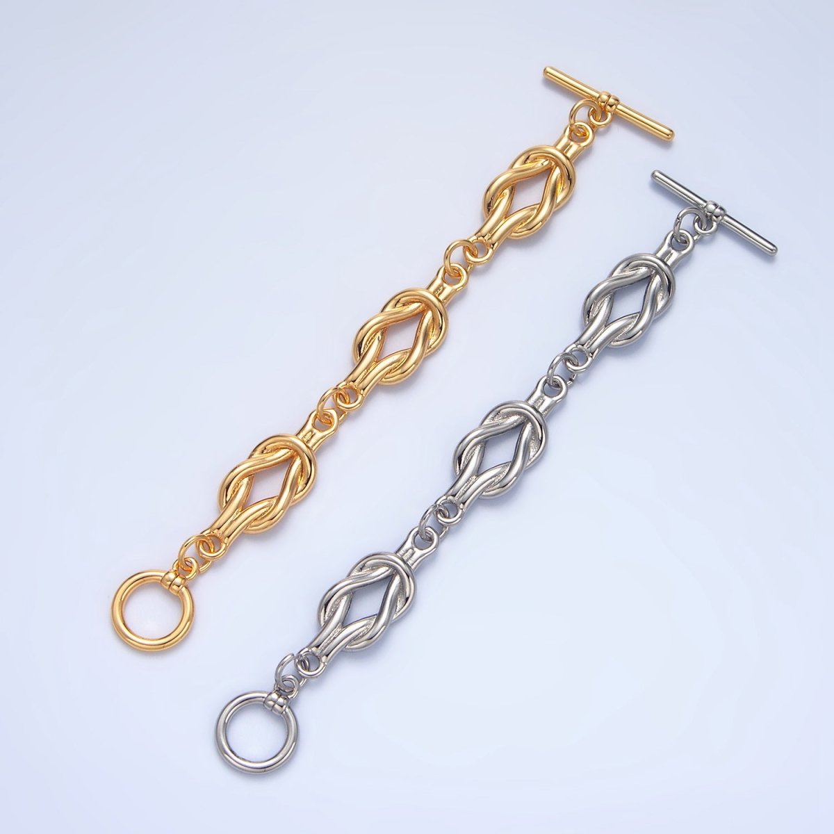 24K Gold Filled Triple Tied Knot Minimalist Toggle Clasps Closure Findings in Gold & Silver | Z996 Z997 - DLUXCA