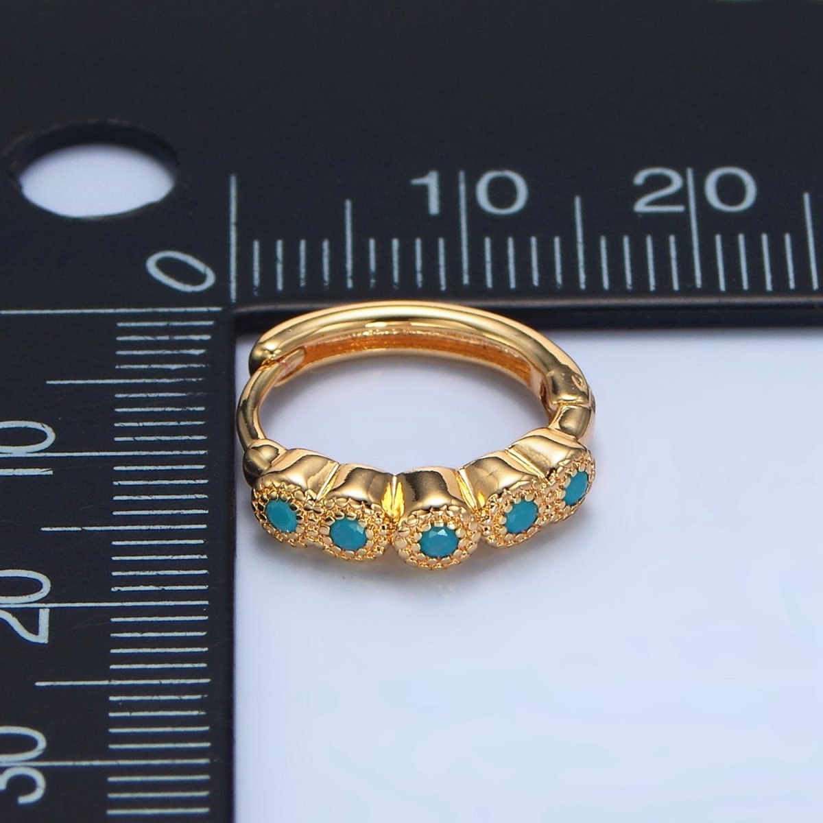 24K Gold Filled Turquoise, Clear CZ Round Dotted Huggie Earrings | P157 P158 - DLUXCA