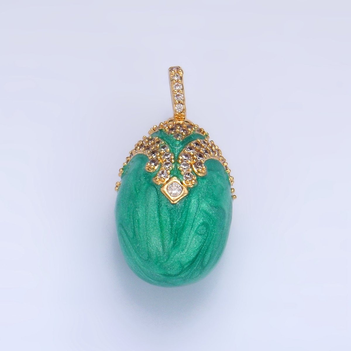 24K Gold Filled Turquoise Enamel Micro Paved CZ Solitaire Pendant | AA1015 - DLUXCA