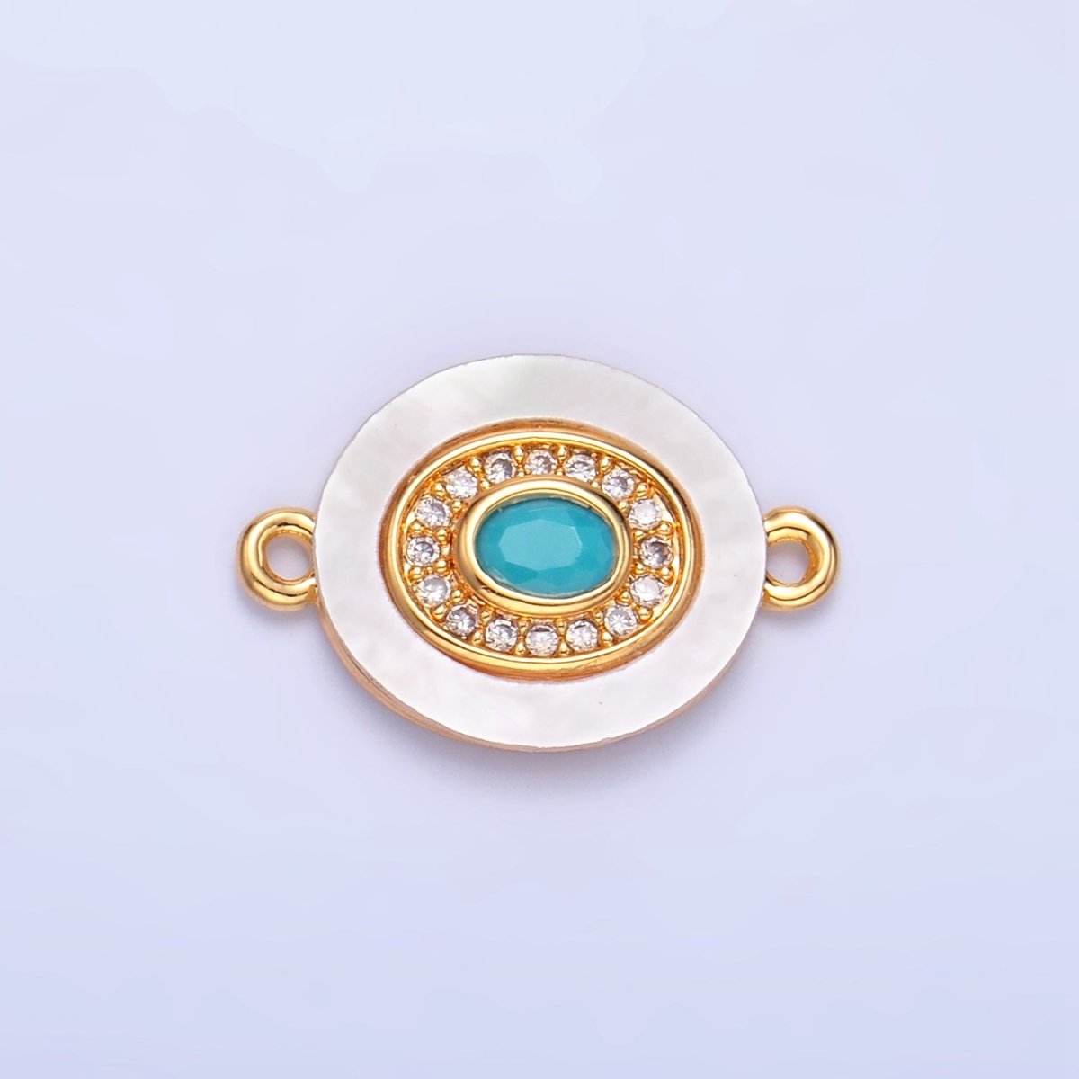 24K Gold Filled Turquoise, Green, Red CZ Shell Pearl Oval Connector | F823 - F831 - DLUXCA