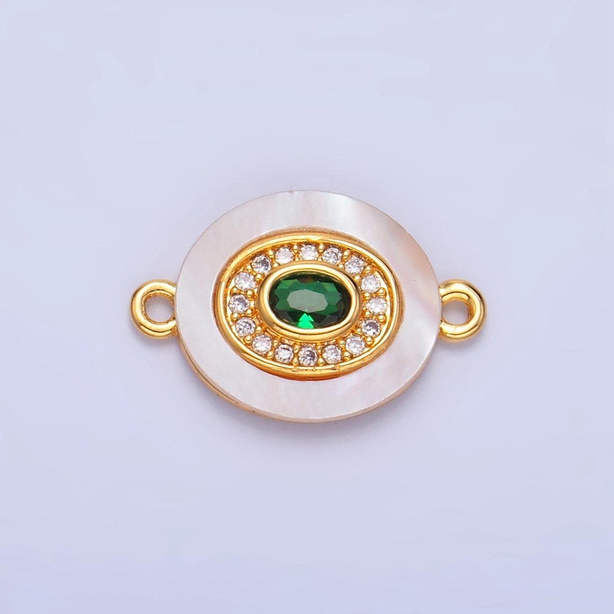 24K Gold Filled Turquoise, Green, Red CZ Shell Pearl Oval Connector | F823 - F831 - DLUXCA