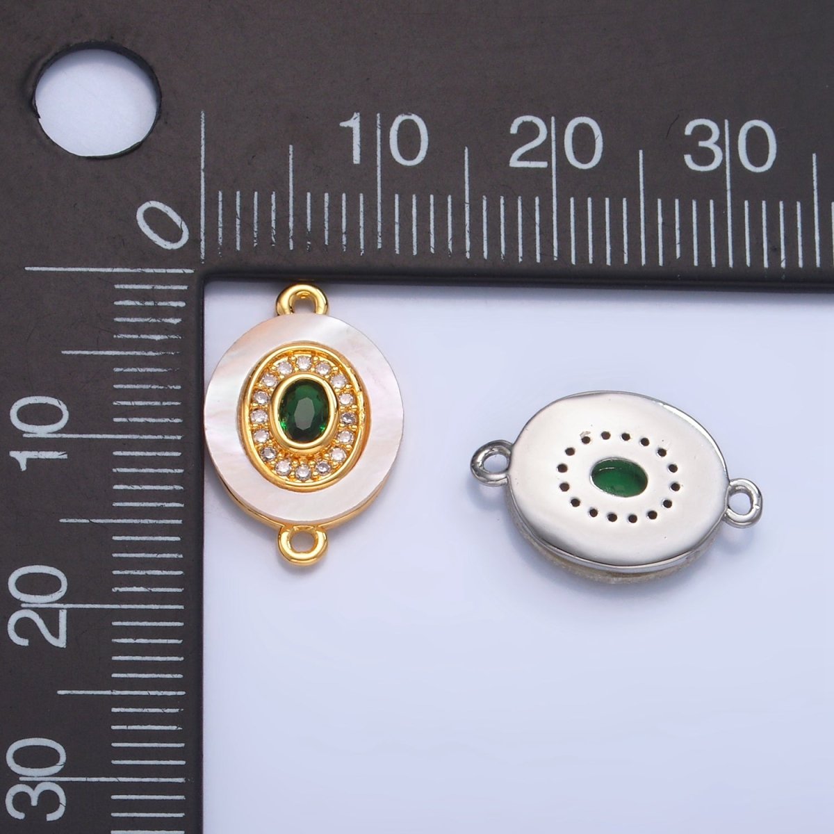 24K Gold Filled Turquoise, Green, Red CZ Shell Pearl Oval Connector | F823 - F831 - DLUXCA