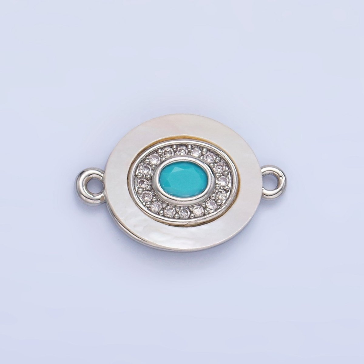 24K Gold Filled Turquoise, Green, Red CZ Shell Pearl Oval Connector | F823 - F831 - DLUXCA