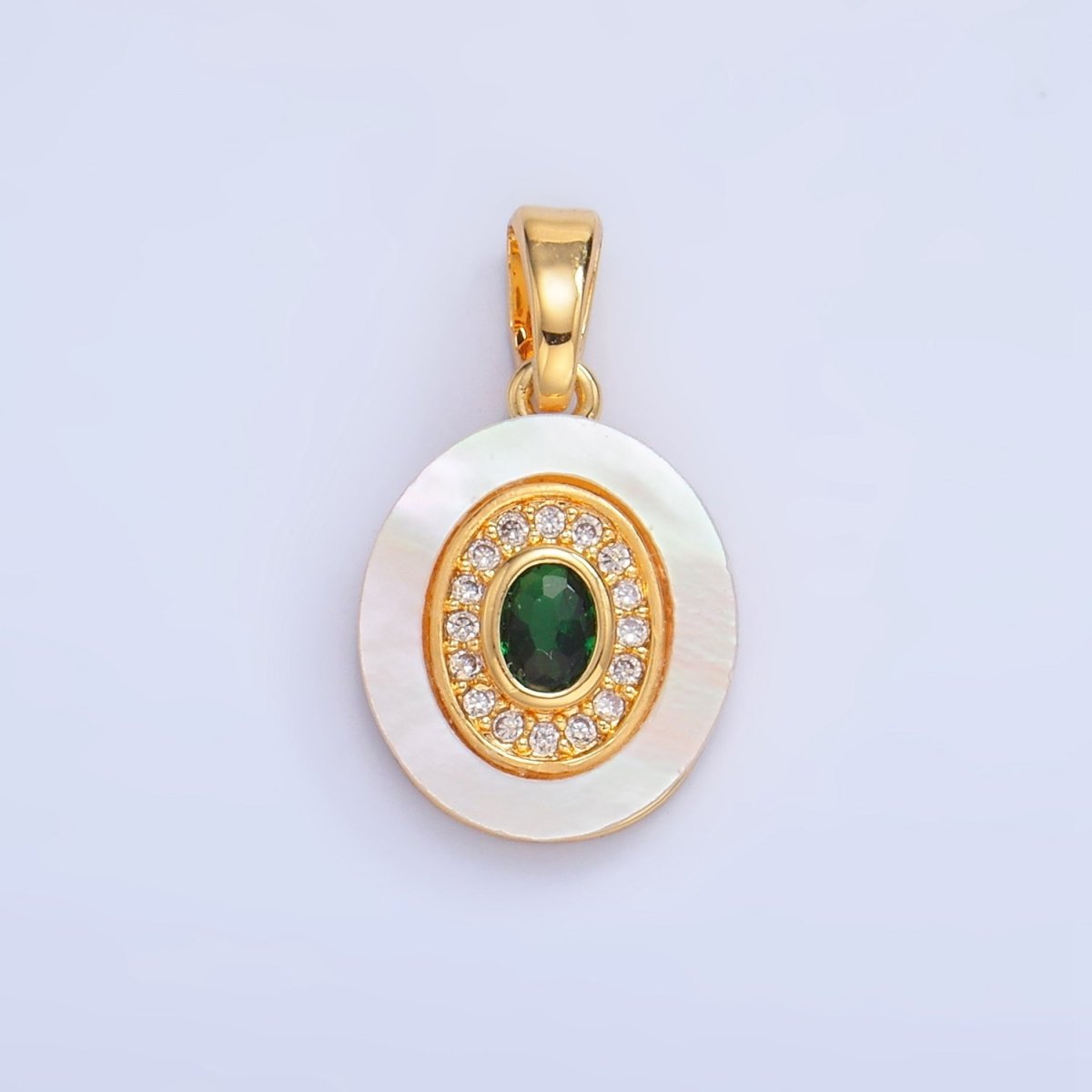 24K Gold Filled Turquoise, Green, Red CZ Shell Pearl Oval Pendant | AA1041 - AA1043 - DLUXCA