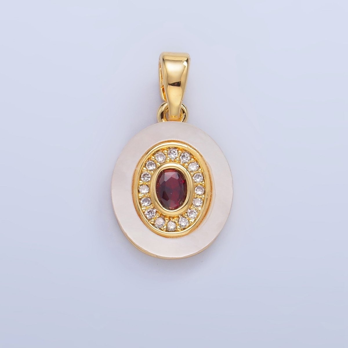 24K Gold Filled Turquoise, Green, Red CZ Shell Pearl Oval Pendant | AA1041 - AA1043 - DLUXCA