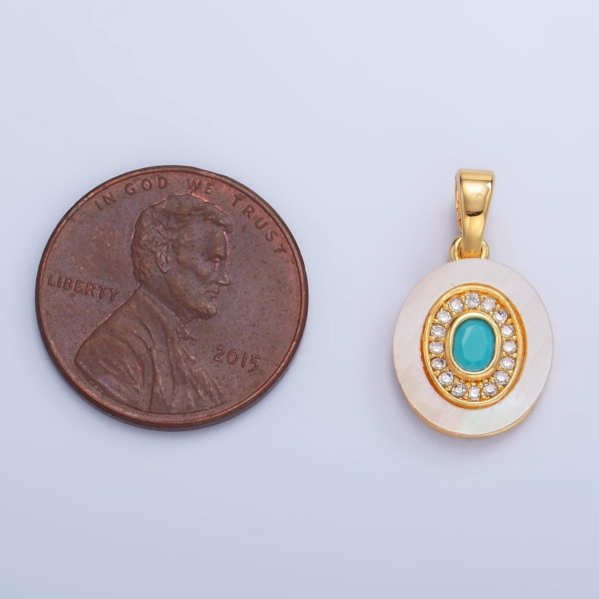 24K Gold Filled Turquoise, Green, Red CZ Shell Pearl Oval Pendant | AA1041 - AA1043 - DLUXCA