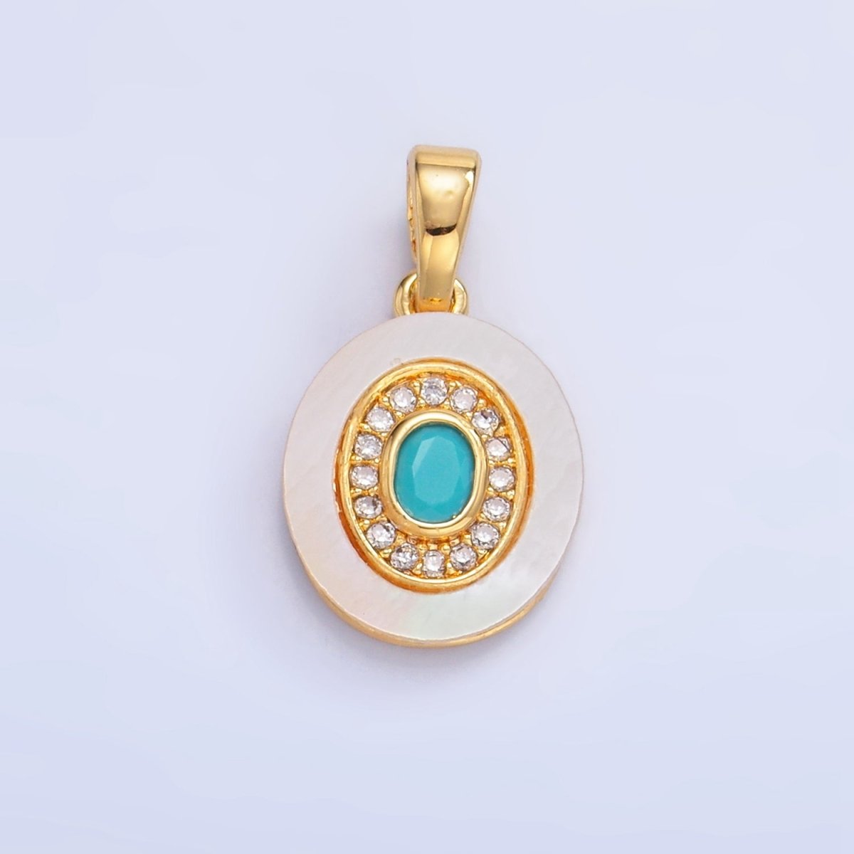 24K Gold Filled Turquoise, Green, Red CZ Shell Pearl Oval Pendant | AA1041 - AA1043 - DLUXCA