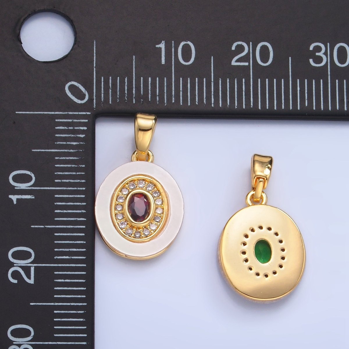 24K Gold Filled Turquoise, Green, Red CZ Shell Pearl Oval Pendant | AA1041 - AA1043 - DLUXCA