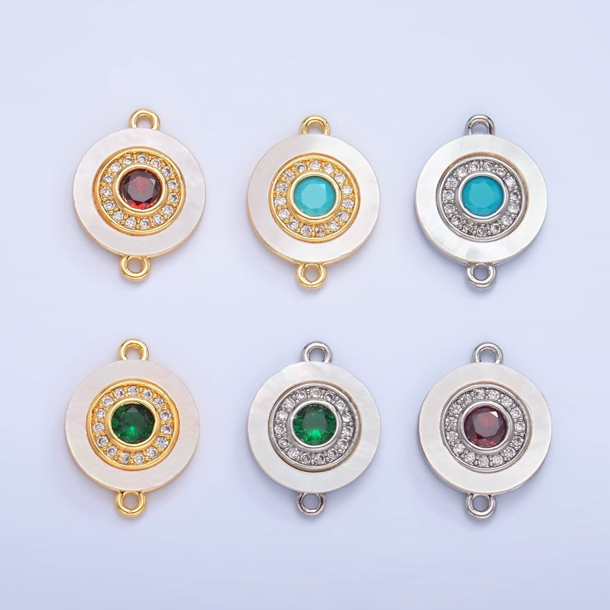 24K Gold Filled Turquoise, Green, Red CZ Shell Pearl Round Connector | F769 - F793 - DLUXCA