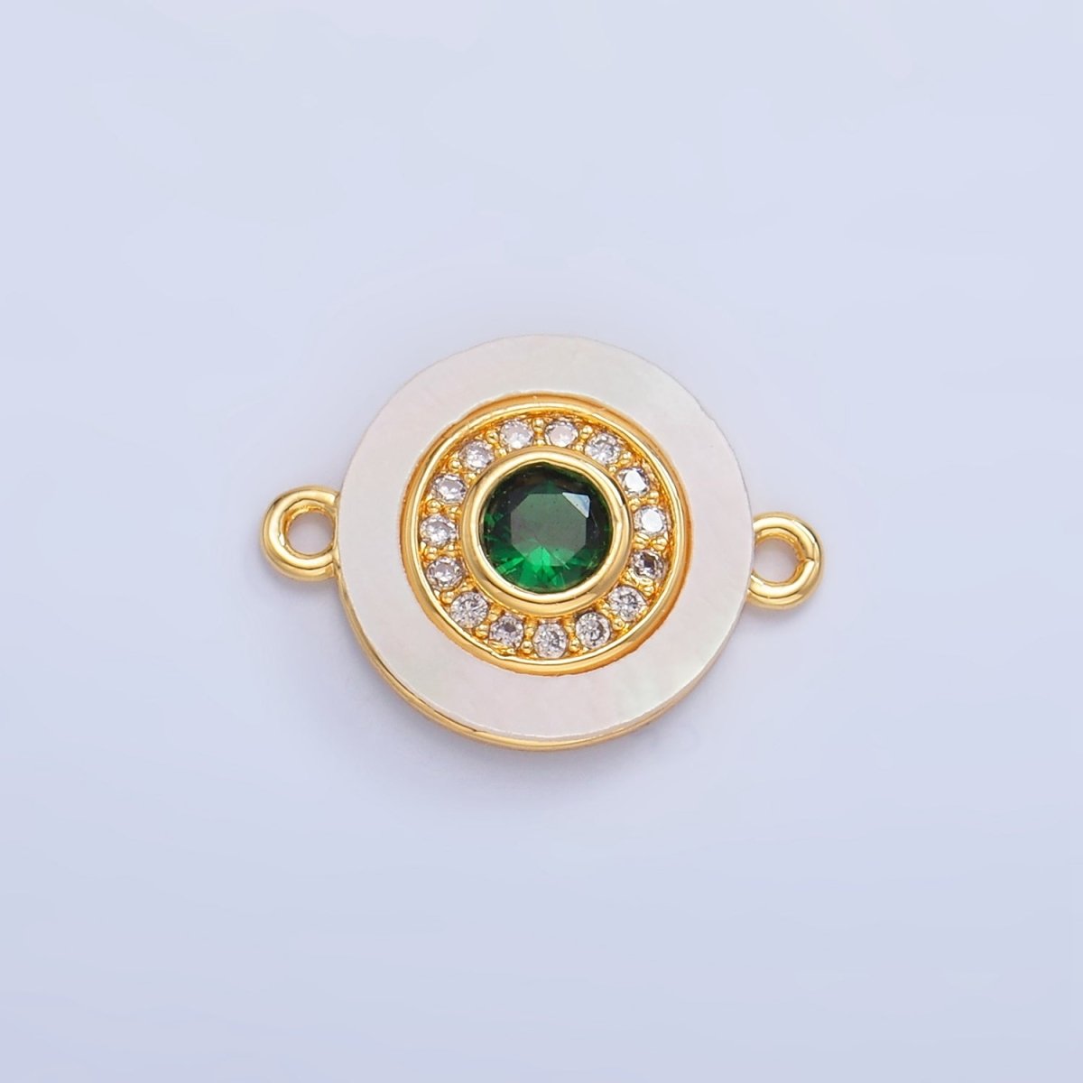 24K Gold Filled Turquoise, Green, Red CZ Shell Pearl Round Connector | F769 - F793 - DLUXCA