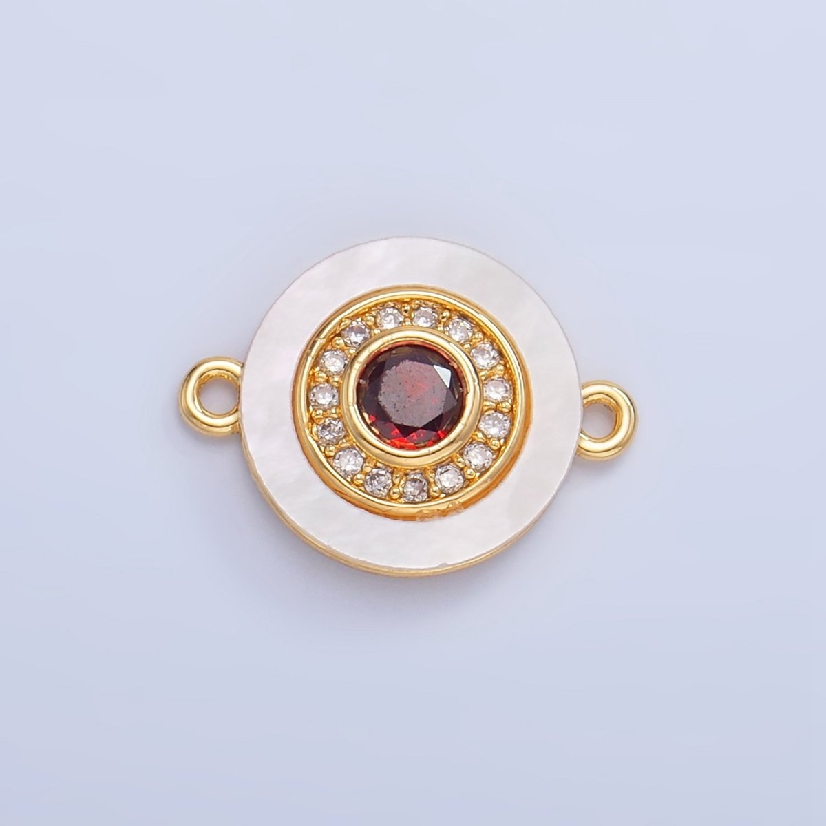 24K Gold Filled Turquoise, Green, Red CZ Shell Pearl Round Connector | F769 - F793 - DLUXCA