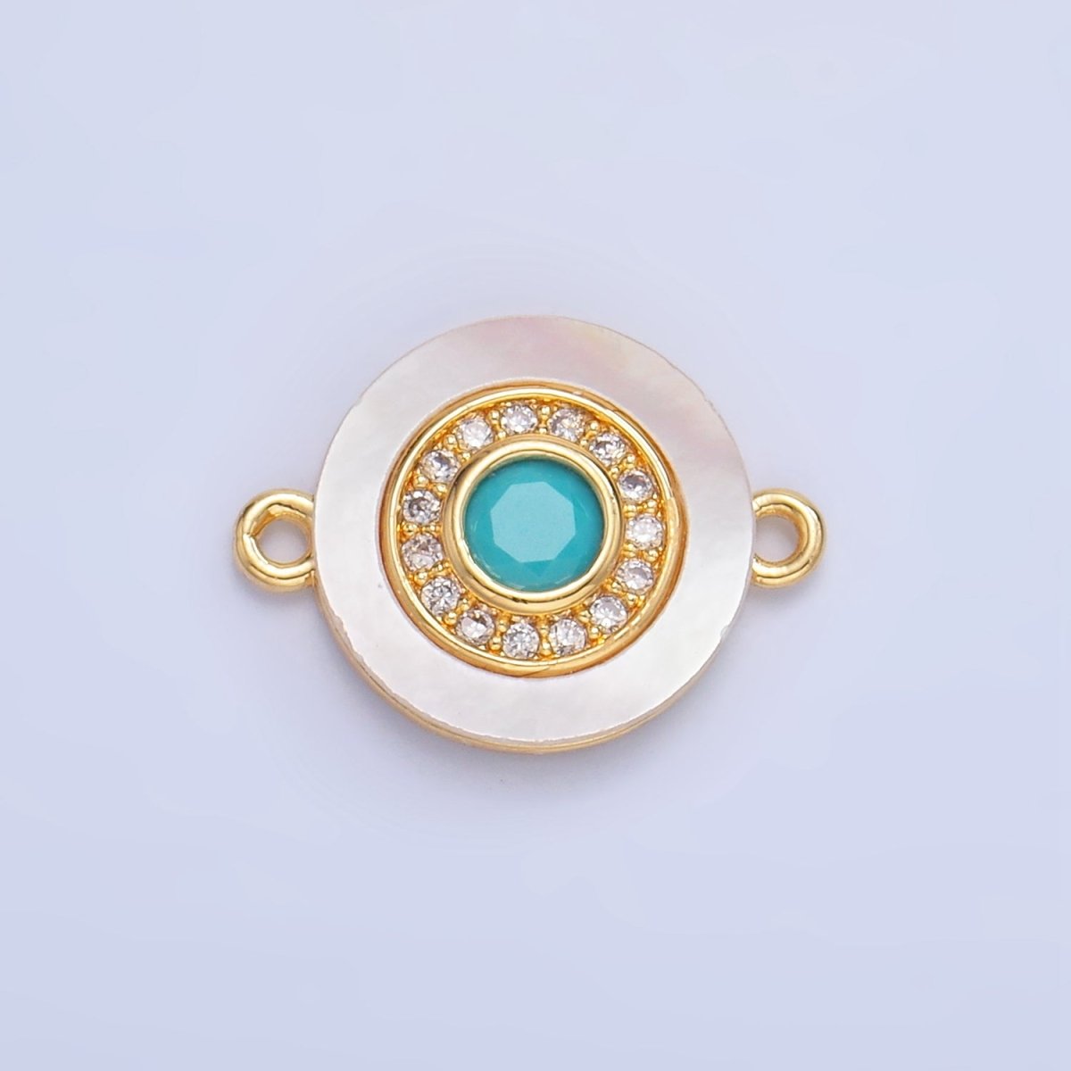 24K Gold Filled Turquoise, Green, Red CZ Shell Pearl Round Connector | F769 - F793 - DLUXCA