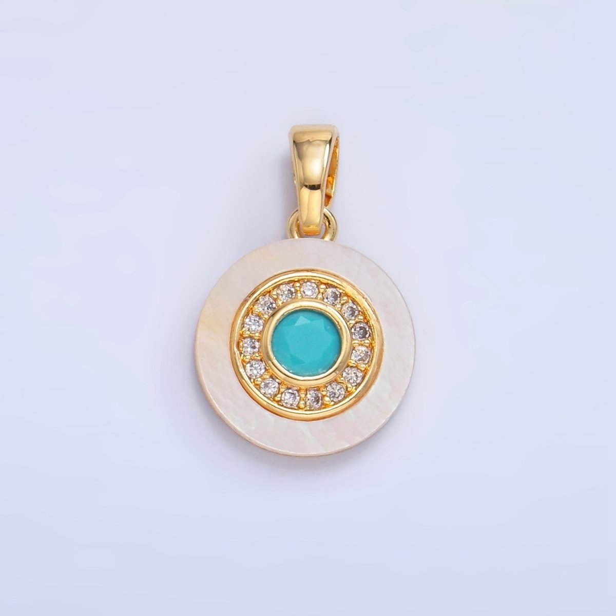 24K Gold Filled Turquoise, Green, Red CZ Shell Pearl Round Pendant | AA1038 - AA1040 - DLUXCA