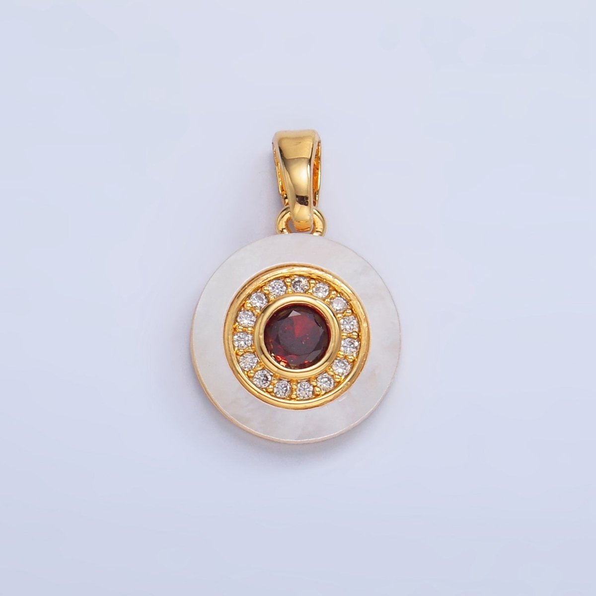 24K Gold Filled Turquoise, Green, Red CZ Shell Pearl Round Pendant | AA1038 - AA1040 - DLUXCA