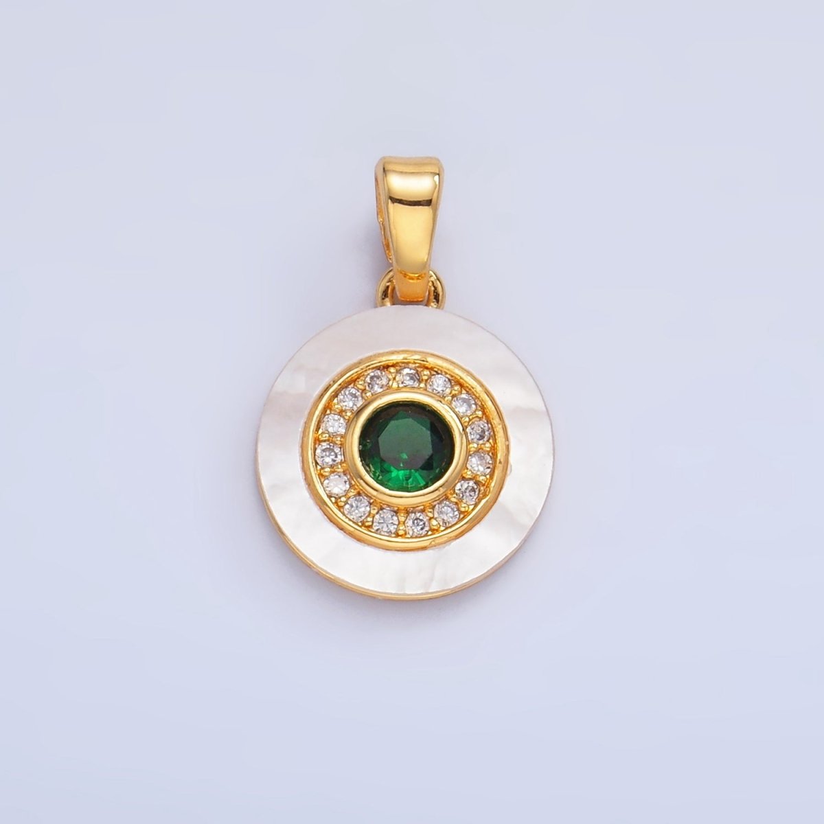 24K Gold Filled Turquoise, Green, Red CZ Shell Pearl Round Pendant | AA1038 - AA1040 - DLUXCA