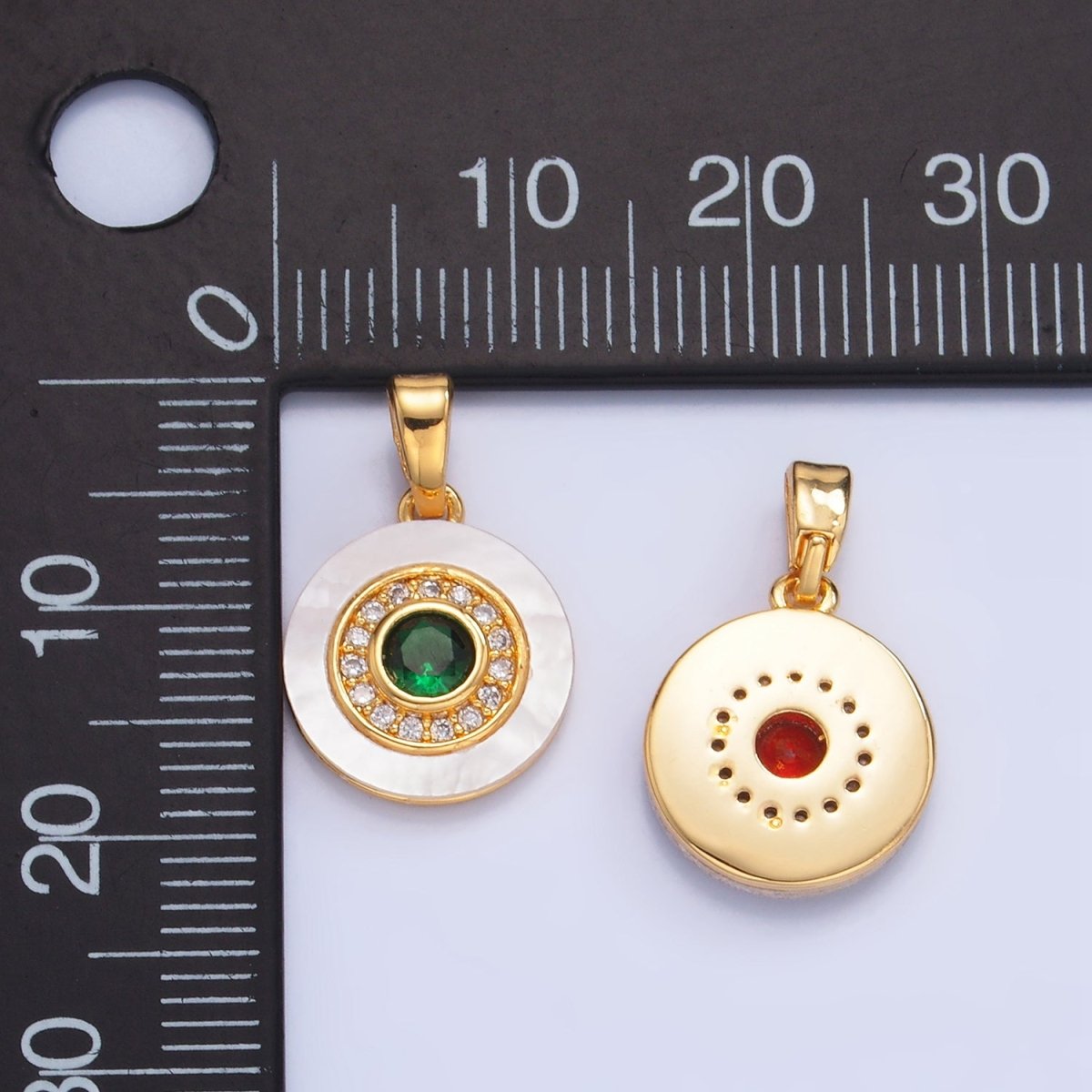 24K Gold Filled Turquoise, Green, Red CZ Shell Pearl Round Pendant | AA1038 - AA1040 - DLUXCA