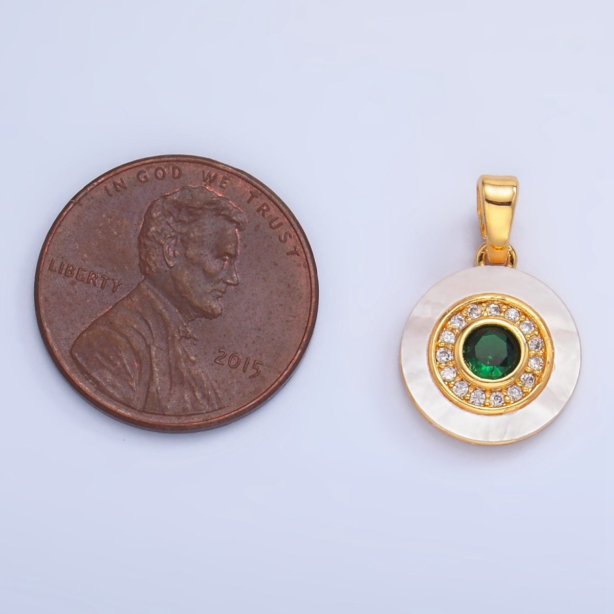 24K Gold Filled Turquoise, Green, Red CZ Shell Pearl Round Pendant | AA1038 - AA1040 - DLUXCA