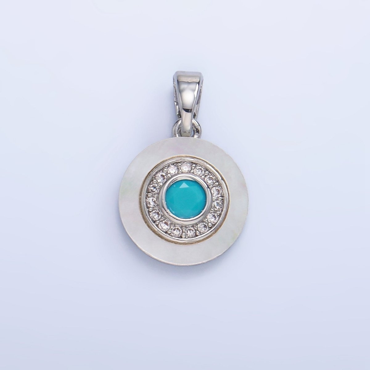 24K Gold Filled Turquoise, Green, Red CZ Shell Pearl Round Pendant | AA1038 - AA1040 - DLUXCA