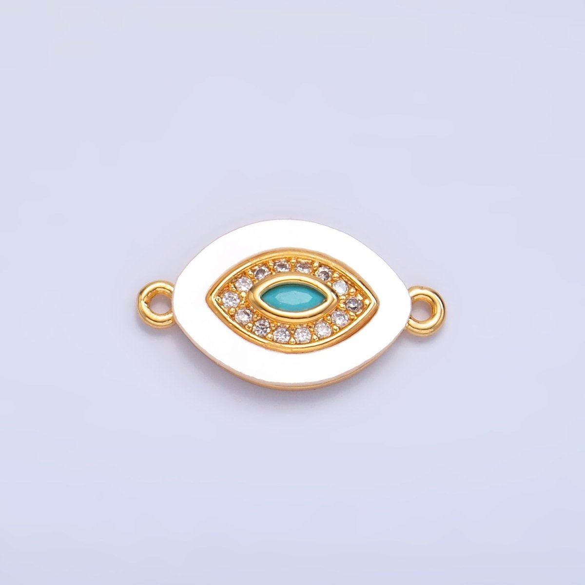 24K Gold Filled Turquoise Micro Paved CZ Shell Pearl Evil Eye Sphere Connector | F914 - DLUXCA