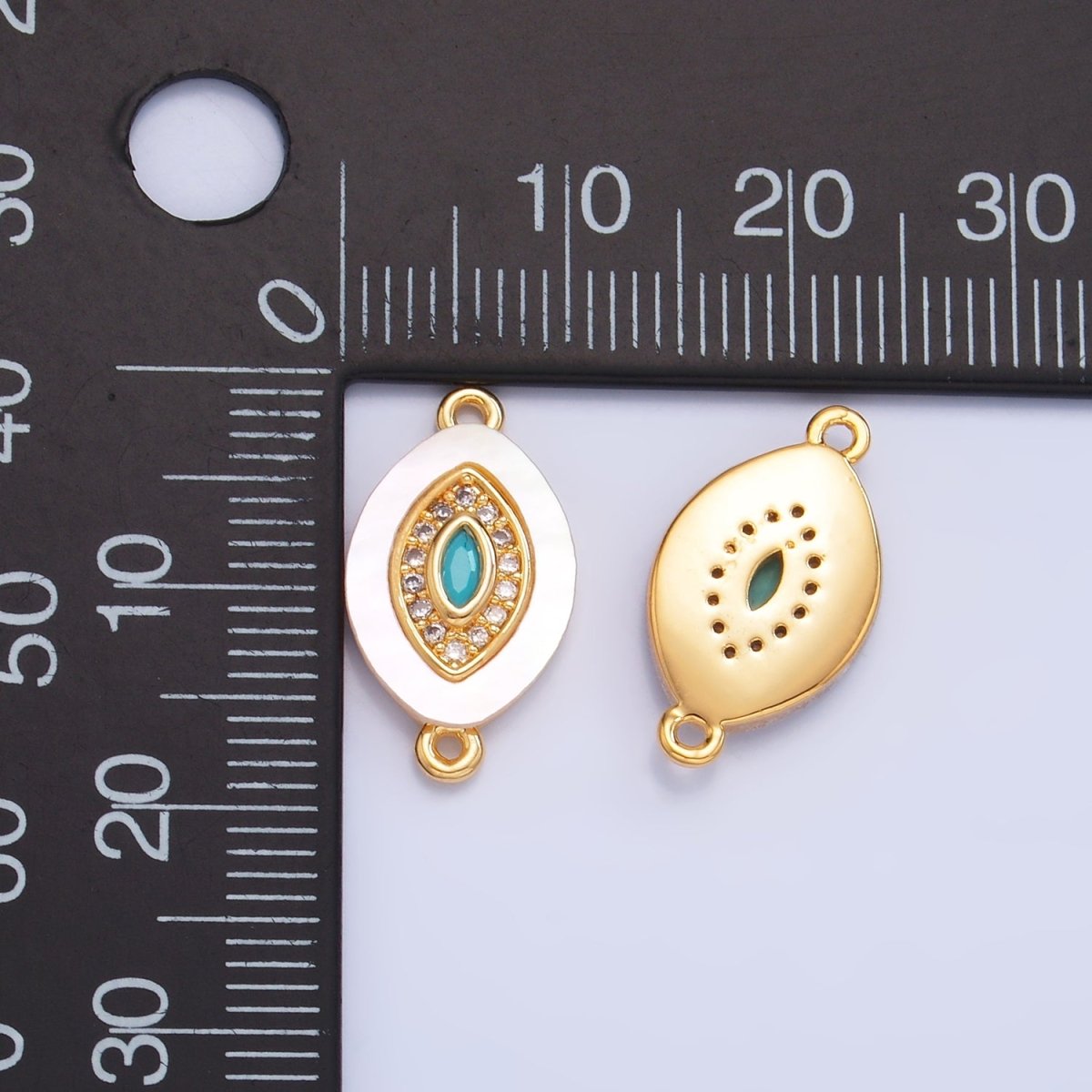 24K Gold Filled Turquoise Micro Paved CZ Shell Pearl Evil Eye Sphere Connector | F914 - DLUXCA