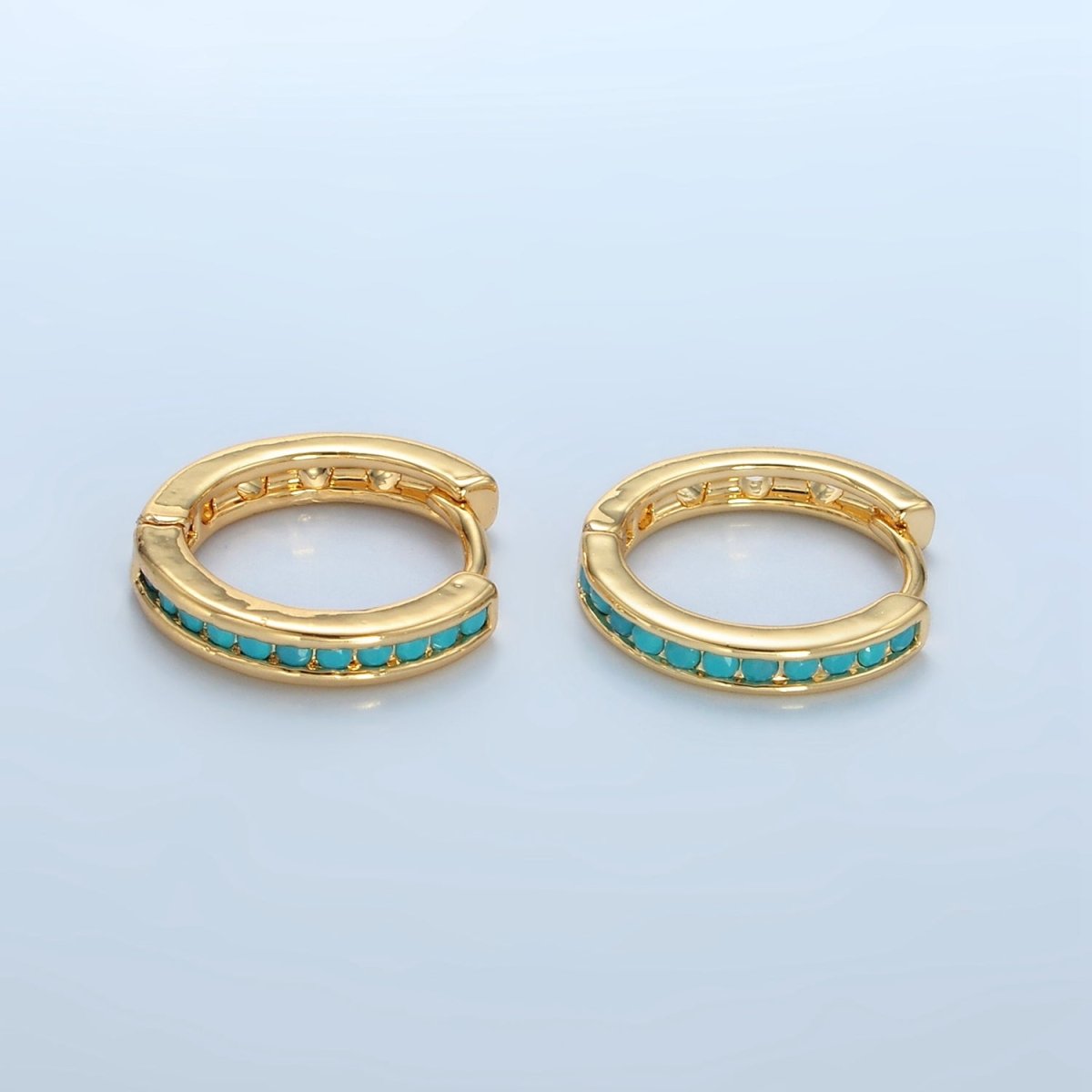 24K Gold Filled Turquoise Micro Paved Huggie Earrings | AD730 - DLUXCA