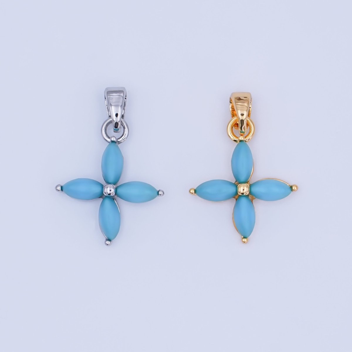 24K Gold Filled Turquoise Natural Gemstone Flower Pendant in Gold & Silver | AH411 - DLUXCA