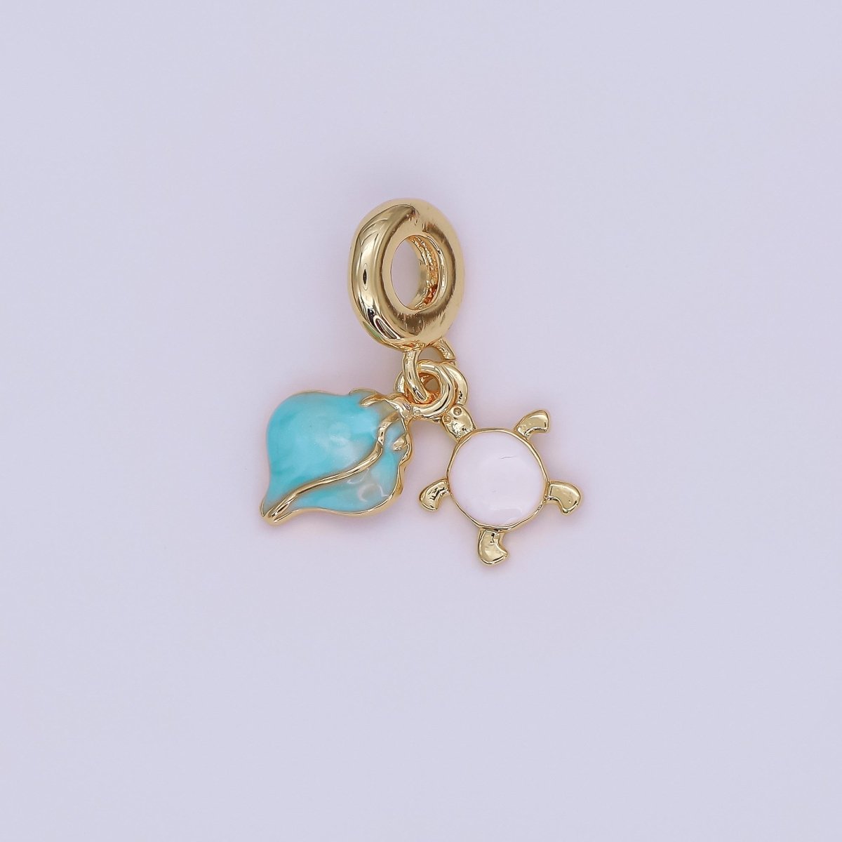 24K Gold Filled Turtle Sea Shell Enamel Rhondelle Drop Pendant | AF419 - DLUXCA