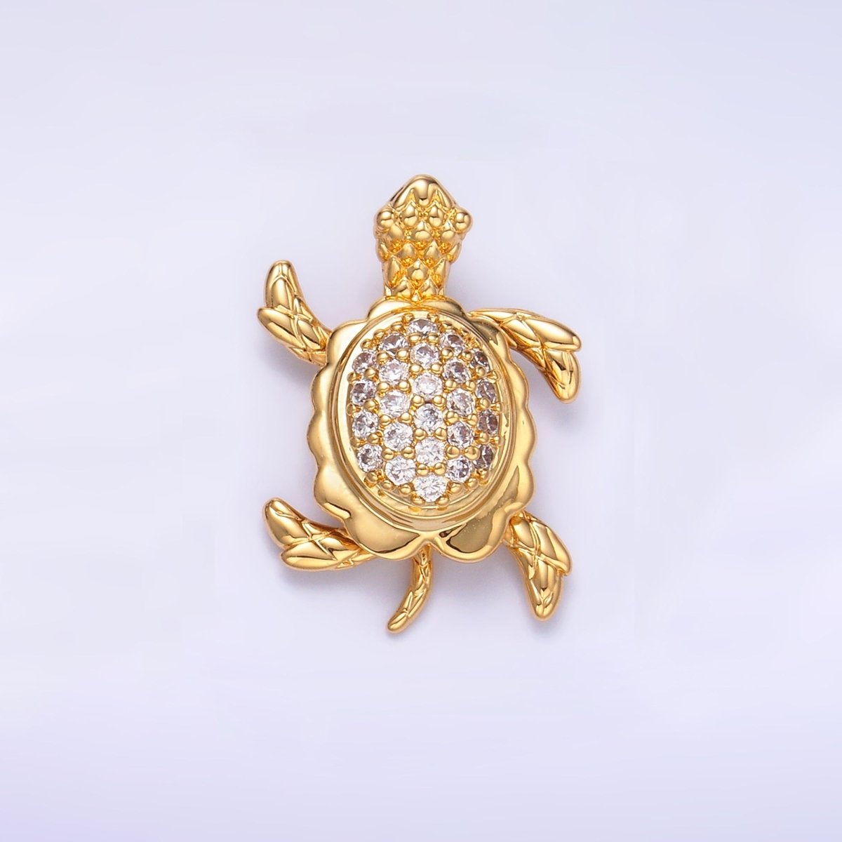 24K Gold Filled Turtle Tortoise Micro Paved CZ Back Loop Pendant in Gold & Silver | AA1079 - DLUXCA