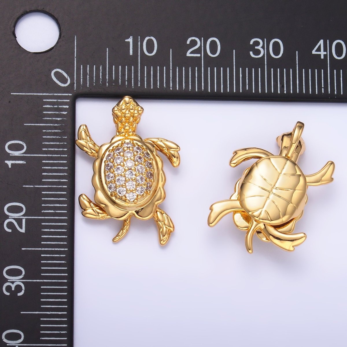 24K Gold Filled Turtle Tortoise Micro Paved CZ Back Loop Pendant in Gold & Silver | AA1079 - DLUXCA