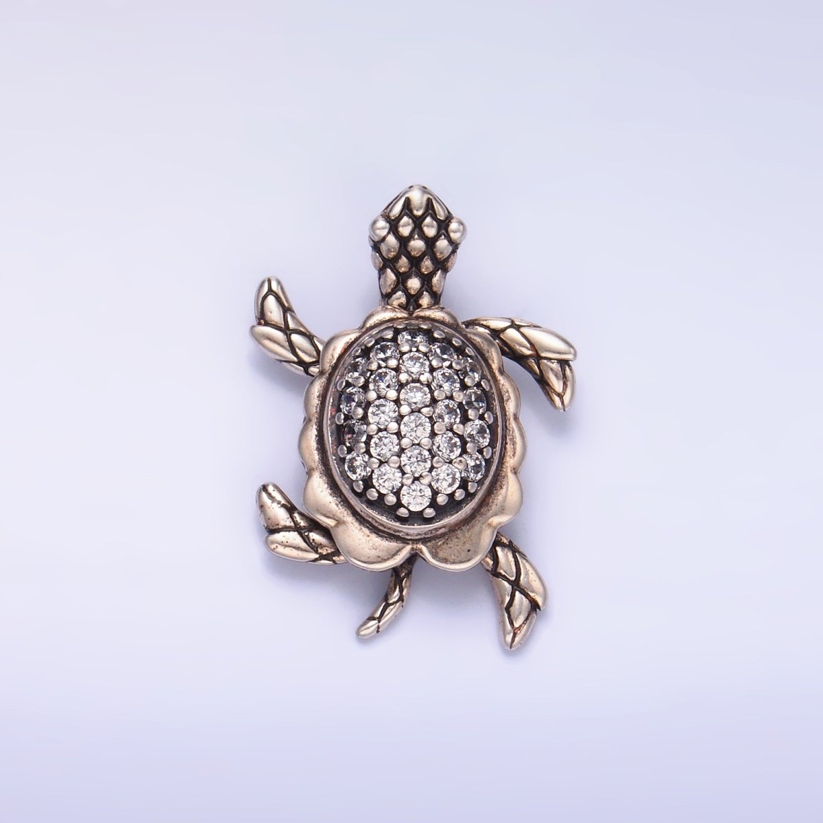 24K Gold Filled Turtle Tortoise Micro Paved CZ Back Loop Pendant in Gold & Silver | AA1079 - DLUXCA