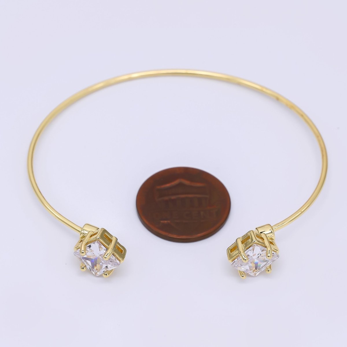 24K Gold Filled Twin Rhombus CZ Minimalist Cuff Bracelet | WA - 3347 - DLUXCA