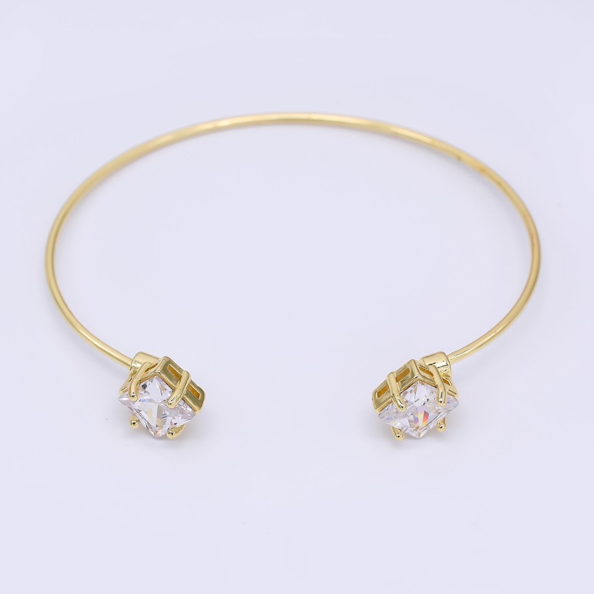 24K Gold Filled Twin Rhombus CZ Minimalist Cuff Bracelet | WA - 3347 - DLUXCA