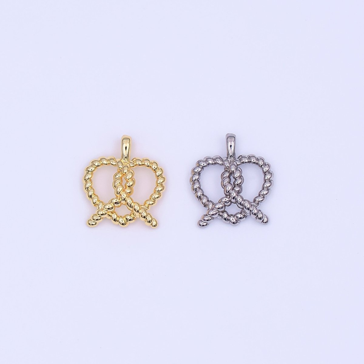 24K Gold Filled Twisted Baked Pretzel Pendant in Gold & Silver | AH465 - DLUXCA