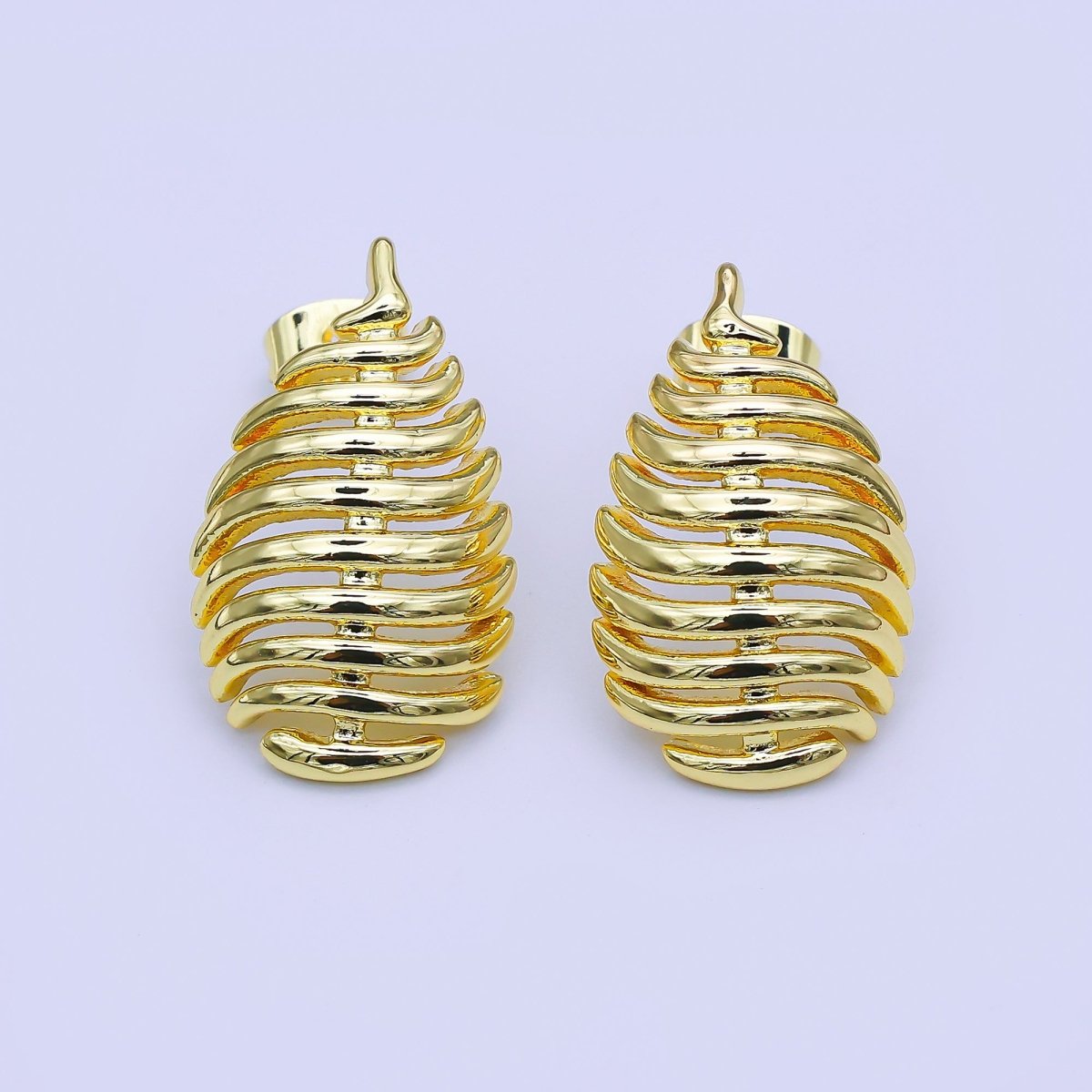 24K Gold Filled Twisted Beehives Textured Lined Dome Stud Earrings | AI514 - DLUXCA